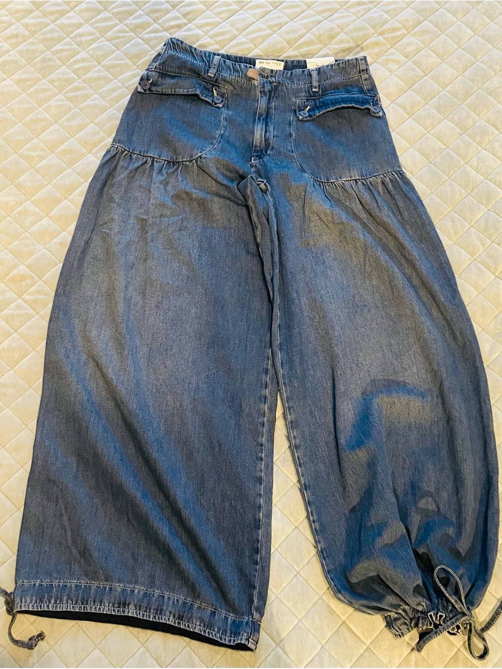 NWT We The Free Dark Blue Wide-Leg Tie-Hem Jeans